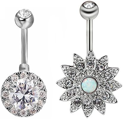 Wxbox 14G Belly Button Ring 1.6mm 316L Stainless Steel Belly Piercing with Clear Zircon (White 1#)