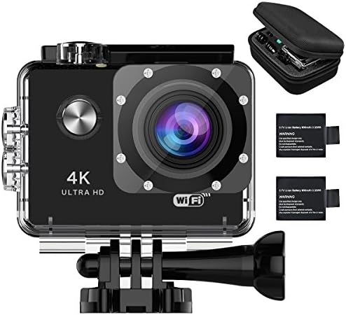 Aokon AM70 4K Slow Motion Underwater Action Camera WiFi 2.0 LCD Ultra HD Video 16MP 170 Wide Angle Lens Dual Screens Waterproof Sports Cam with 2 Batteries Portable Package and Full Accessories Kits