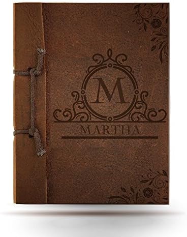 Brown Antiqued Leather Notebook with 1 Engraved Initial + 1 Engraved Name + 1 Engraved Message