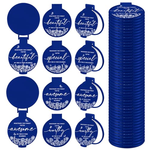 HSDSH 100 Pcs Inspirational Compact Mirror Bulk Small Pocket Mirror Purse Round Portable Folding Makeup Mirror Mini Compact Mirror Gifts for Women Coworker Employee Teacher(Blue)