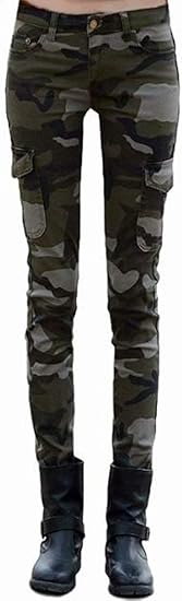 Kumi 迷彩 アーミー 柄 カーゴ スリム フィット スキニー パンツ レディース 迷彩パンツ ロングパンツ ロングパンツ 通販 Amazon