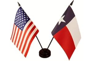 Zigvert America & Texas Twin Desk Flag, US Texas Table Flags, 8 x 5 Inches American & Texas Deluxe Desk Flag Set - Miniature USA & Texas Stick Flag with Flag Stand