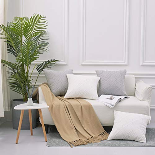 MoMA Decorative Jacquard Diamond Throw Pillow Covers (Set of 2) - Cotton Pillow Cover Sham Cushion Cover - Throw Pillow Cover - Sofa Throw Pillow Cover - Square Pillowcase - White - 18" x 18"