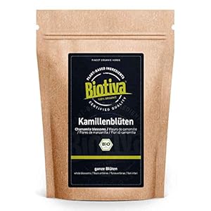 Biotiva Kamille Bloesem Thee Biologisch 250g – EU – Teelt – Hoogste Kwaliteit Biologische Kamillebloesems – Kamillethee…