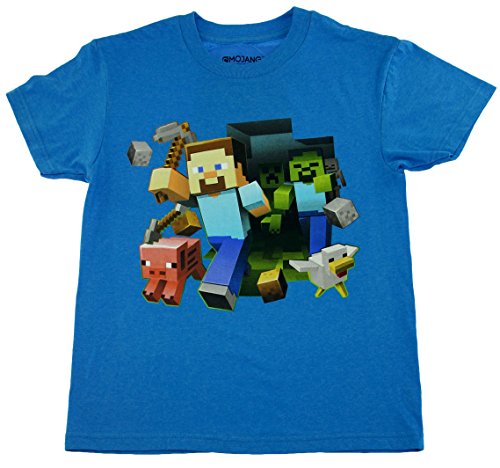 Minecraft Boys Keep Running Steve T-Shirt (Medium 8, Turquoise Heather)