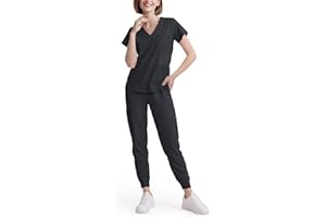 Eadflie Scrubs for Women Set - 8-Pocket V-Neck Scrub Uniform, Stretch Jogger Pants, Medical Workwear for Nurses, Pet Care