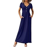 GRECERELLE Womens Summer Long Maxi Dresses 2026 Short Sleeve V Neck Casual Button Dress with Pockets