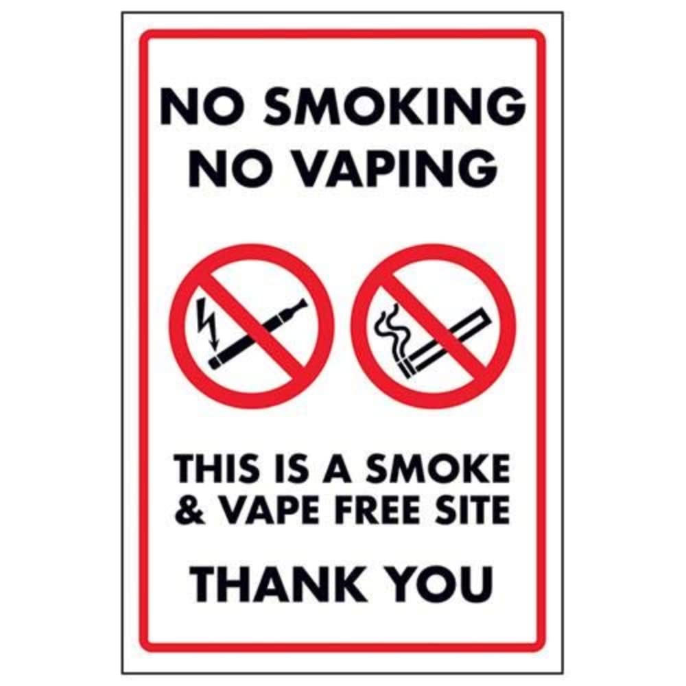 VSafety No Smoking No Vaping/This is a Smoke & Vape Free Zone Sign - 300mm x 400mm - Rigid Plastic