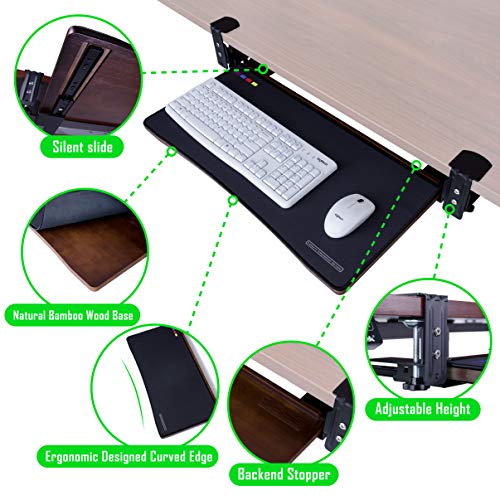 Easy Clamp On Large Keyboard Tray Under Desk Bamboo Wood Keyboard