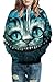 Haloon Unisex Simulation Printed Galaxy Pocket Drawstring Hooded Sweatshirt Cheshire cat L