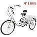 Iglobalbuy White 24-Inch 6-Speed Adult Tricycle Adjustable Trike 3-Wheel Bike Cruise Bike with Basketthumb 1