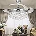 RS Lighting The Invisible Ceiling Fans Art Decoration K9 Crystal-42 inch Retractable Blades Ceiling Fan with Remote and Lights-for Indoor Outdoor Living, Dining Room Corridor (Silver-03)