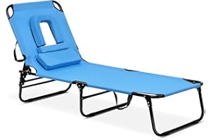 GIANTEX Dawndior Chaise Folding Chair Adjustable Beach Patio Lounge Recliner, Blue