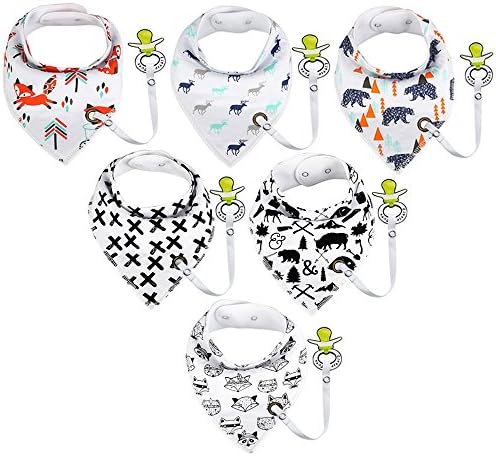 Baby Bandana Drool Bibs - Baby Bibs for Boys and Girls, Bibs with Pacifier Clip, 6 - Pack Gift Set,100% Organic Cotton, Super Absorbent (Baby Boys)