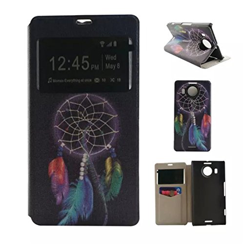 Lumia 950 XL Case,Enjoy Sunlight [Never Stop Dreaming] [Slim Fit] Window View PU Leather Case Flip Cover Folio Case for Microsoft Lumia 950 XL Case