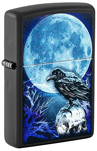 Zippo Unisex-Adult Moonlight Crow Design Blacklight Black Matte Pocket Lighter,…