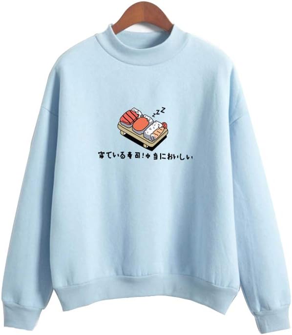 zhongxingyuanqiangyi Women' s Sushi Printing Sweatshirt Long Sleeve Loose Pullover Shirt