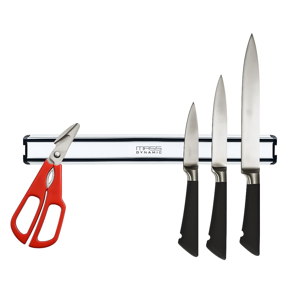 MASS DYNAMIC Magnetic Knife Holder for Wall – 32cm Aluminium Magnetic Knife Rack – Strong Wall-Mounted Kitchen Knife Organiser – Lightweight Utensil & Tool Storage Strip
