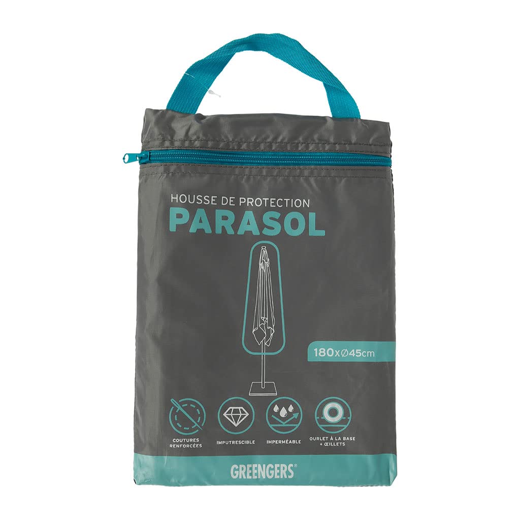 GREENGERS - Covers for garden parasols - Protective cover for garden parasol - Dimensions: Diameter 45 x 180 cm - Waterproof and UV resistant (210D coating) - Colour: Grey
