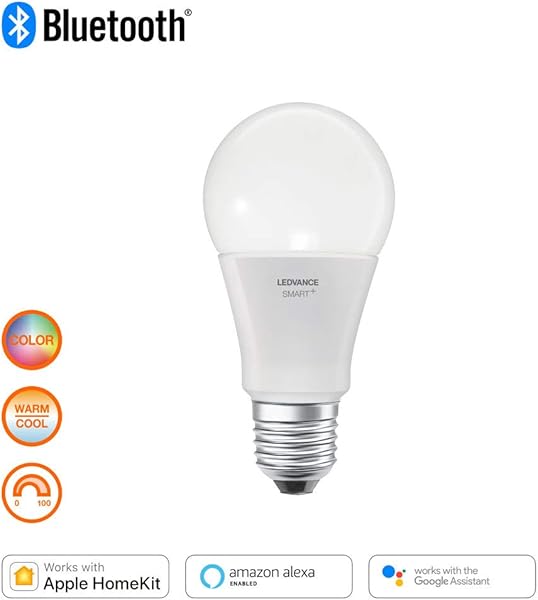 LEDVANCE Lmpara Smart LED Bluetooth E27 color de luz variable 2700 6500K colores RGB cambiables sustituye lmparas incandescentes 60Wcontrolable con GoogleAlexa y AppleSMART BT MULTICOLOUR