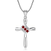 925 Sterling Silver Cross Necklaces for Women 12 Color Birthstone Necklace,Adjustable Cross Pendant With Cubic Zirconia,Ideal Hypoallergenic Jewelry Gift