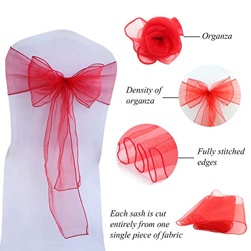image for BIT.FLY Organza Chair Sashes for Wedding Party - Red Chair Cover Sashe