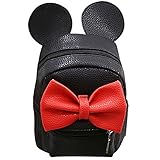 Women Kid Girls Cartoon PU Leather Mouse Ear Bow Backpack Shoulder School Mini Travel Satchel Casual Bag Black