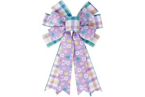 SIMISI RIBBON Easter Large Wreath Bow Burlap Wired Ribbbon Bow with Bunny Eggs Door Ornaments for Easter Day, Tree, Party Decorations (11x17.7 inch)