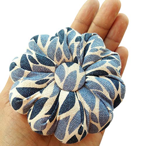 CUSHYSTORE Leave Navy Blue Pincushion Garden White Leaf Pin Needle Cushion Cute Small Size Pumpkin Pins Needles Holder Safety for Sewing Girl Women Gift Craft Handmade Quilting 3.5 Inch - Thumbnail 3