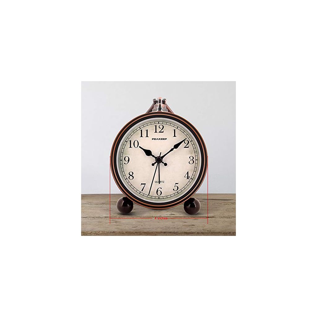 Peakeep 4" Battery Operated Antique Retro Analog Alarm Clock, Small