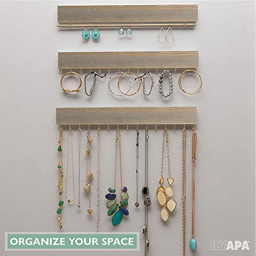 image for Ilyapa Wall Mounted Jewelry Organizer, Rustic Gray Wood - Earring, Bra
