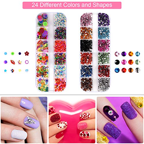 BicycleStore Nail Art Kit, Professional 3D DIY Decoration Manicure Supplies Set with 15Pcs Painting Brushes 5 Dotting Tools 2 Boxes Rhinestones 10 Striping Tapes Nail File, Sequins for Girls Women