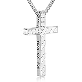 Fiusem Cross Necklace for Men, Inspirational Bible Verse American Flag Cross Chain, Stainless Steel Mens Necklace, Jewelry Gift Box Chain Pendant 18-24 Inch