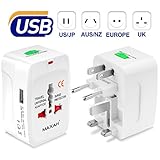 MAXAH Universal Travel Plug Adapter, All in One Worldwide Universal Wall Charger AC Power Plug with 1 USB Charging Port (1A) for EU US UK AU - White