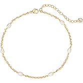 MEVECCO Dainty Gold Pearl Anklet for Women 14k Gold Plated Freshwater Pearl Anklet Bracelet Handmade Cute Minimalist Foot Chain Anklet White Pearl Anklet for Her Jewelry Gifts