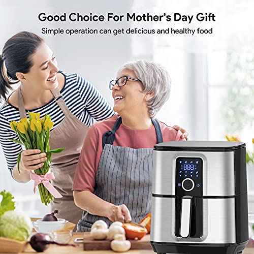 Bagotte Air Fryer, Stainless Steel Electric Hot Air Fryers Oven, 5.8QT