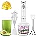 Immersion Hand Blender Set 4-in-1 Smart Powerful Hand Mixer, Variable 6 Speed Control with 500ml Food Chopper, Egg Whisk & 600ml BPA Free Beaker for Baby Food Shakes Smoothies Sauces Soups(white)