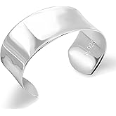 Dankadi Women 925 Sterling Silver Curved Bangle 30MM Wide Grooved Cuff Bangle Shiny Punk Open Bracelet Adjustable Plated 24k Gold/Rose Gold Jewelry Gift
