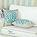CaliTime Canvas Throw Pillow Cover Case for Couch Sofa Home Decoration Three-Tone Floral Compass Geometric 18 X 18 Inches Turquoise/Yellow/Gray