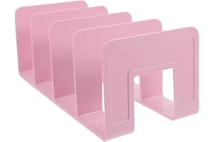 WRITWAA Desk Book Organizer 4-compartment Book Holder Stand with Dividers, Pink 180g Desktop File Organizer