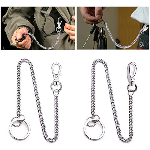 Huture Wallet Chain Anti Lost Key Chain Metal Pants Chain Purse Chain Pocket Chain Punk Keychain with Mini Hook Clasps Keyring Accessories for Men and Women's Jeans Belt Handbag, Silver 15 Inches