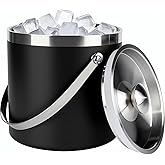 3L Black Double Wall Insulated Stainless Steel Ice Bucket with Scoop for Cocktail Bar,Metal Ice Bucket for Freezer with Lid for Parties.ice Container to Keep Ice Colder,bar cart Accessories