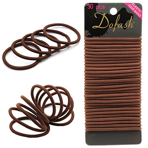 Dofash 30pcs Hyper elastic hair ties ponytail holders Brown 4mm x 5.5''