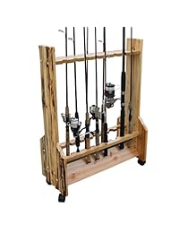Rush Creek Creaciones rústico Rolling 16 Pesca Rod Rack de almacenamiento de doble cara