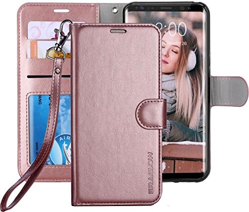 Galaxy S8 Case, ERAGLOW Luxury PU Leather Wallet Flip Protective Case Cover with Card Slots and KickStand for Samsung Galaxy S8 (Rose Gold)