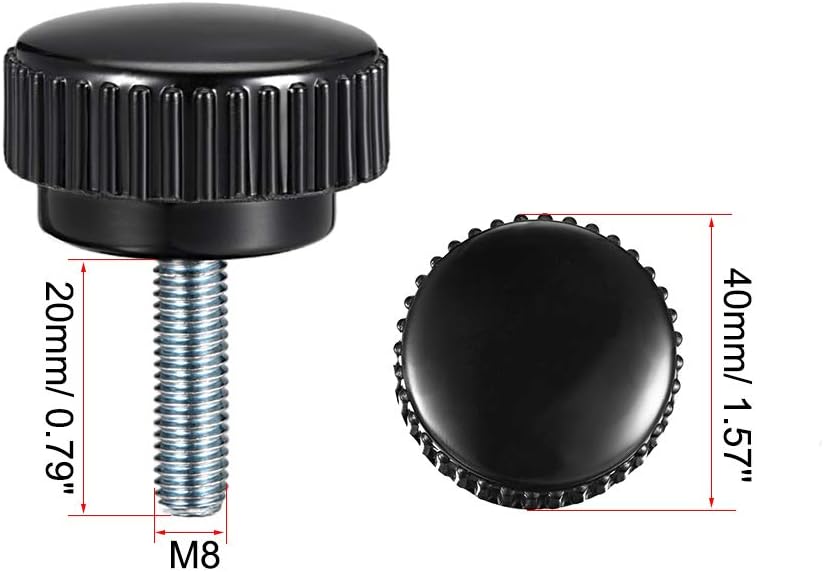 sourcing map 2pcs Knurled Clamping Knobs M8 x 20mm Metric Zinc Plated Carbon Steel Male Thread Thumb Screw on Type 40mm Plastic Round Head Threaded Hand Bolt Stud Knobs Black - Image 3