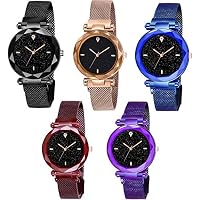 Bhakti Fashion Casual Designer Black Dial Combo of 5 Magnet Watch - for Girls & Women