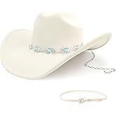 Classic Western Cowboy Hat for Men & Women, Felt Cowgirl Hat with Two Decorative Bands, ,Wide Brim, All-Season Wear