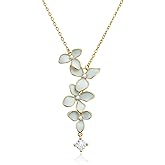 Cicy Bell Floral Pendant Necklace for Women Trendy 18k Gold Plated Shell Pearl Cubic Zirconia Dainty Long Y Necklace Jewelry Gifts