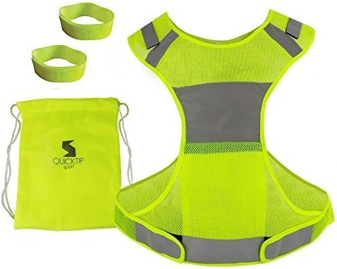 Pro Reflective Vest | Lightweight and Breathable High Visibility Green Running Gear of Waistcoat Pouch Bag and 2 Armbands for Safe Jogging Cycling Motorcycling | 1120.1